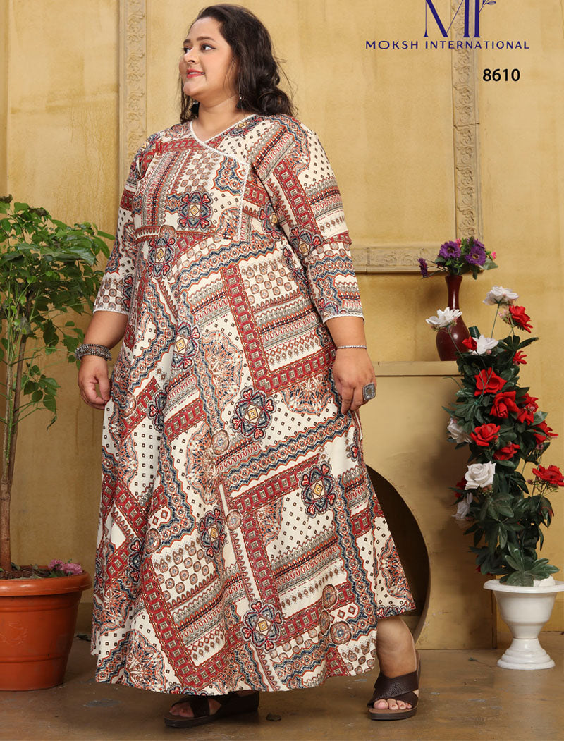 Light Cream Big Size Fashion Trends Premium Rayon Long Kurti For Women
