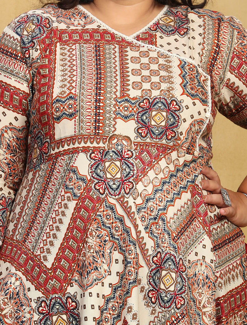 Light Cream Big Size Fashion Trends Premium Rayon Long Kurti For Women