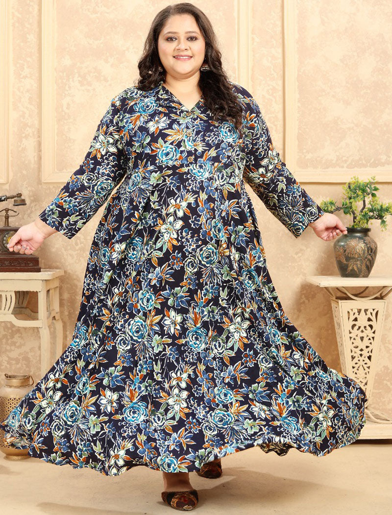 Dark Blue Big Size Fashion Trends Premium Rayon Long Kurti For Women