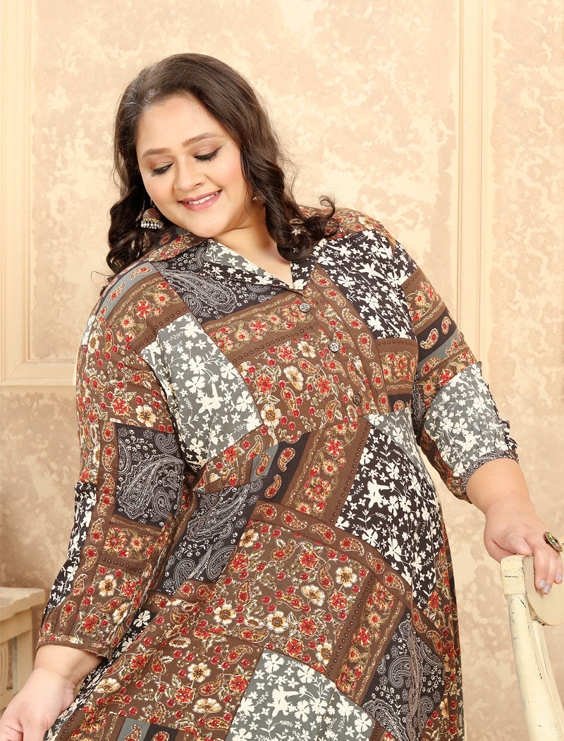 Brown Big Size Fashion Trends Premium Rayon Long Kurti For Women