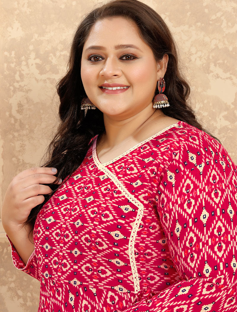 Dark Pink Big Size Fashion Trends Premium Rayon Long Kurti For Women