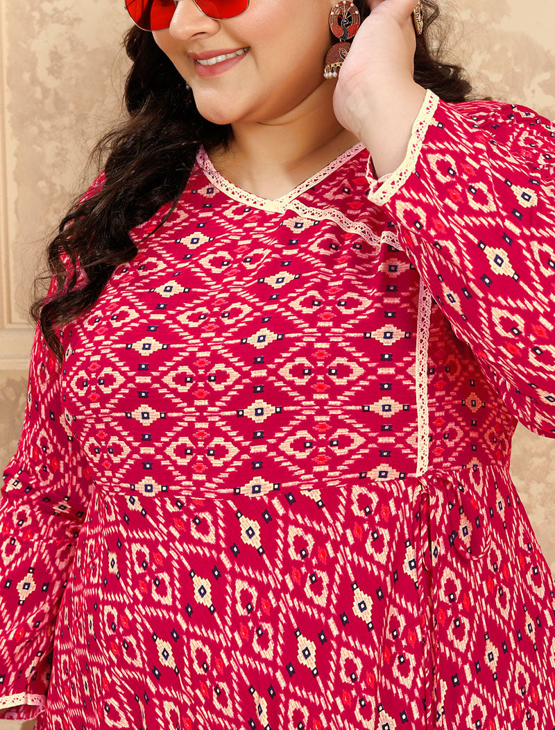 Dark Pink Big Size Fashion Trends Premium Rayon Long Kurti For Women