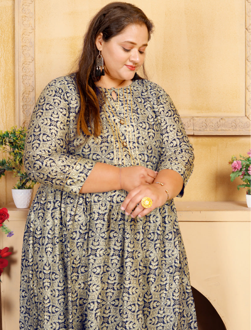Blue Unique Big Size Fashion Trends Premium Rayon Long Kurti For Women