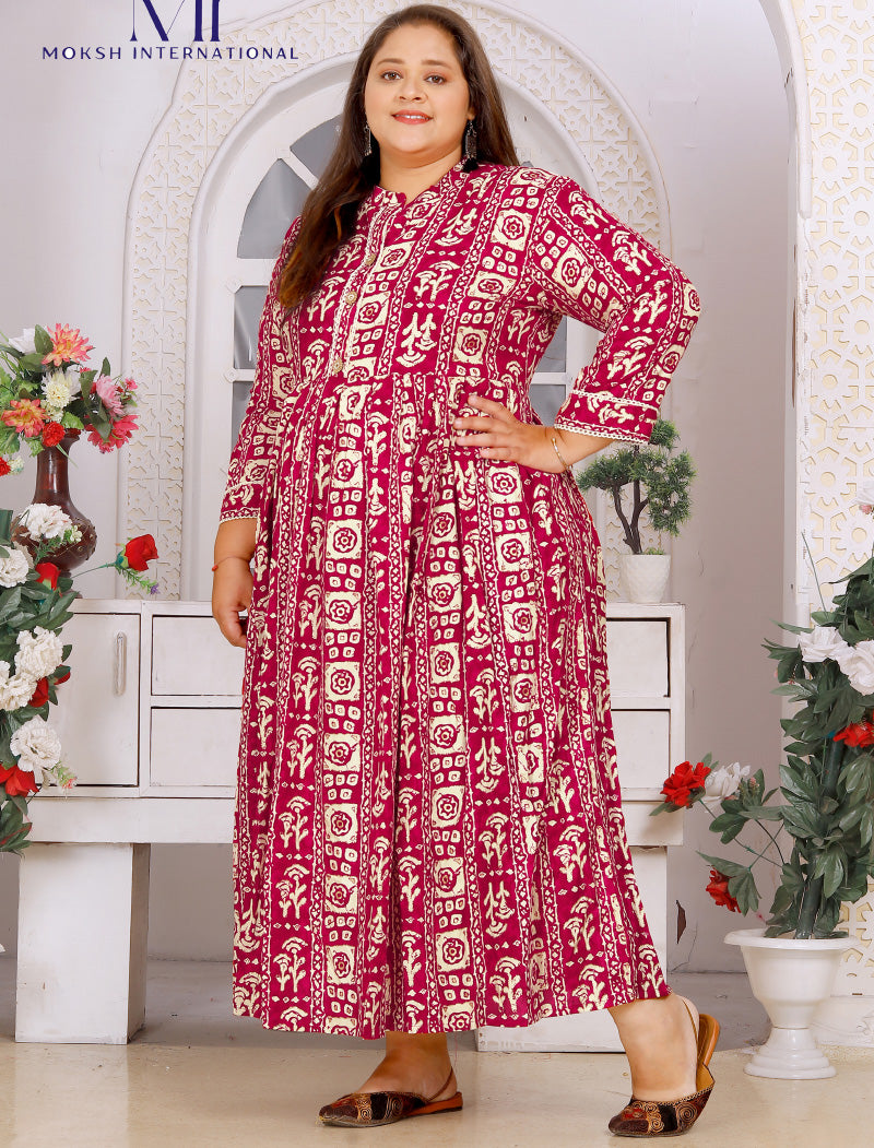 Pink Unique Big Size Fashion Trends Premium Rayon Long Kurti For Women