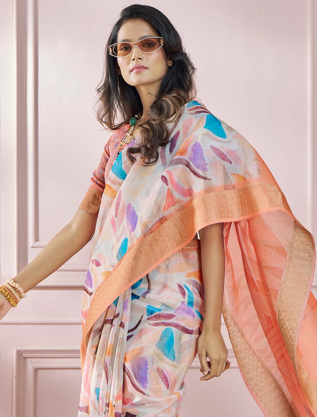 Modal Silk Peach Soft Zari Ethnic Saree