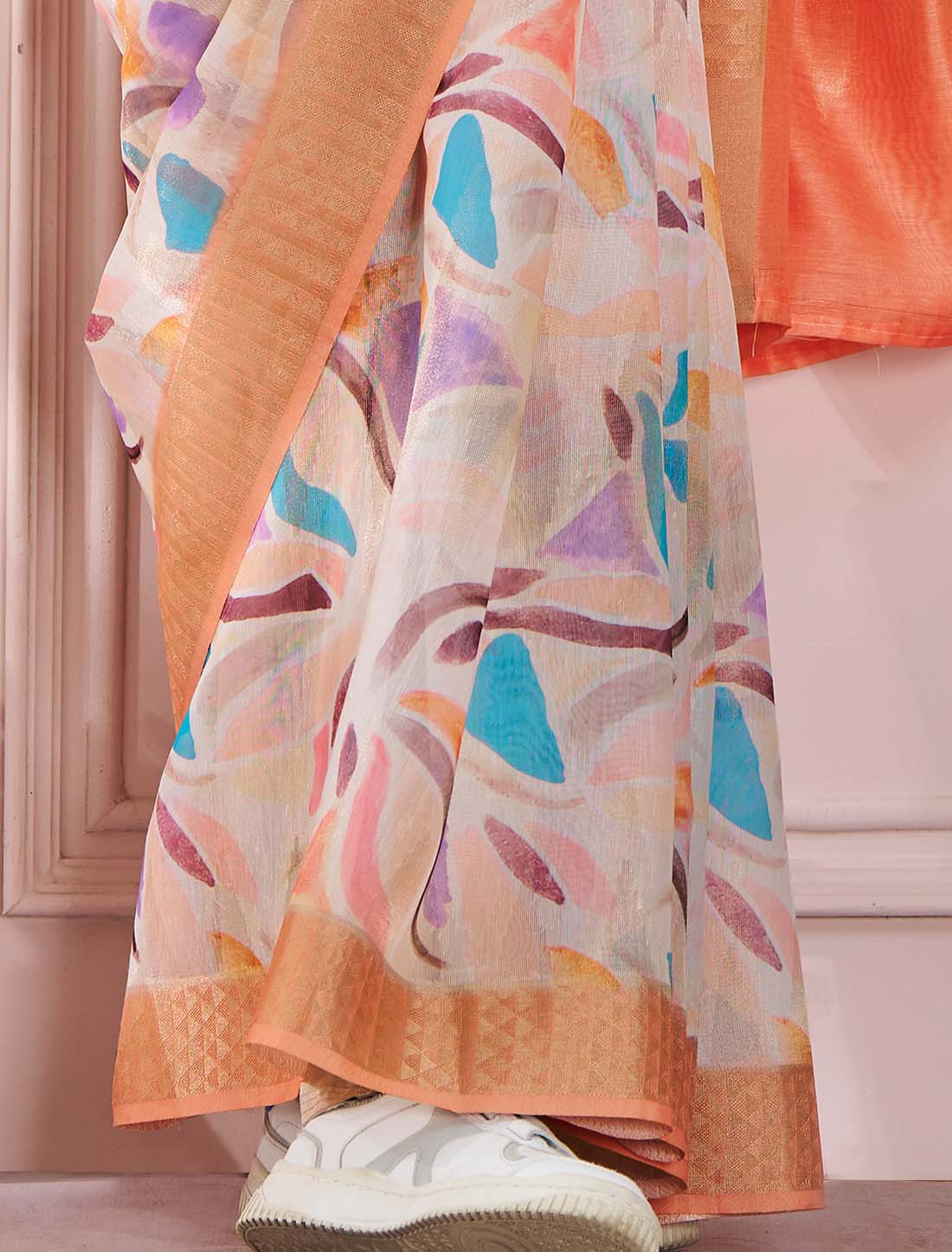 Modal Silk Peach Soft Zari Ethnic Saree
