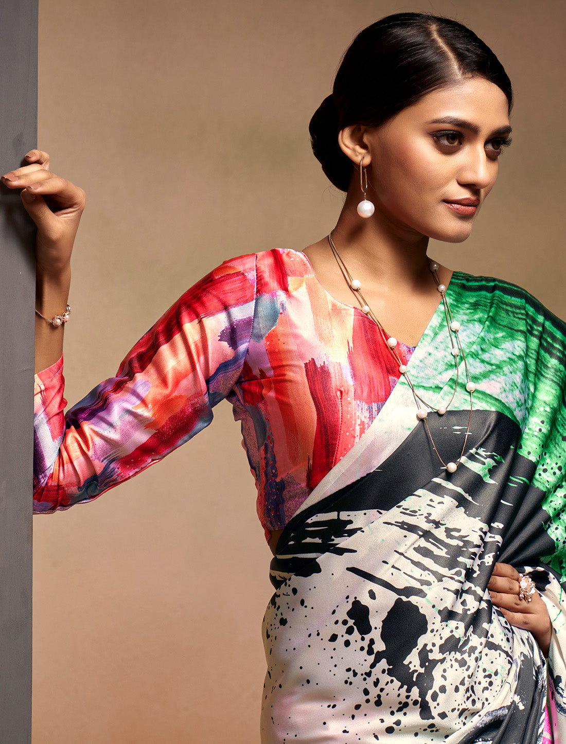 Satin Silk With Digital Rainbow Print Ethnic Saree