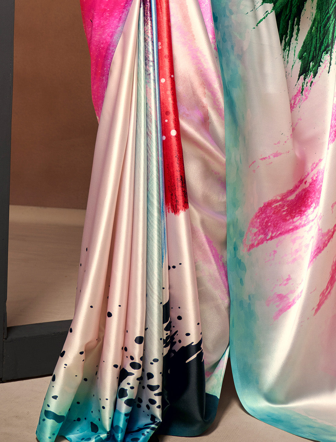 Satin Silk With Digital Rainbow Print Ethnic Saree