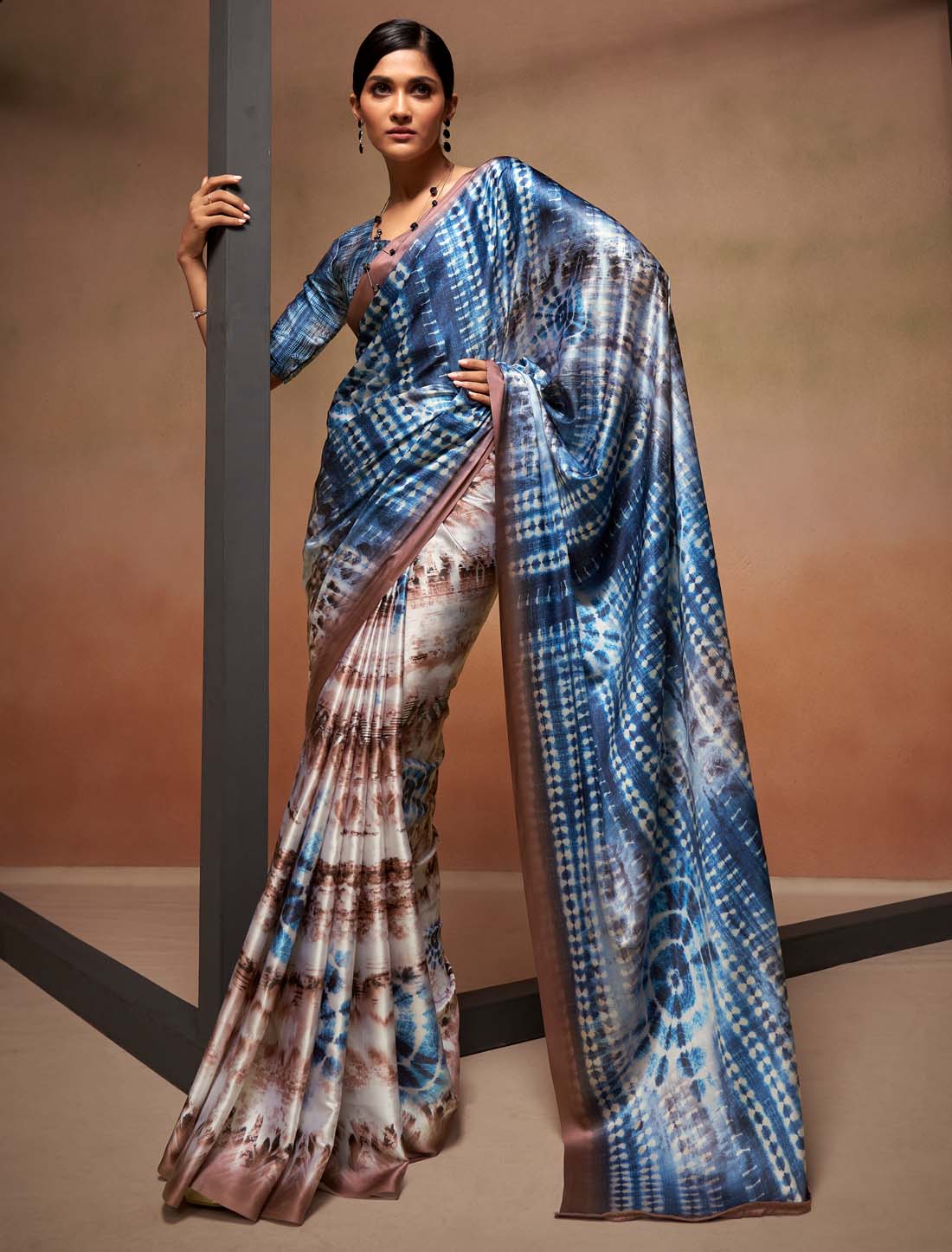 Ethnic Satin Silk With Digital Rainbow Print Saree