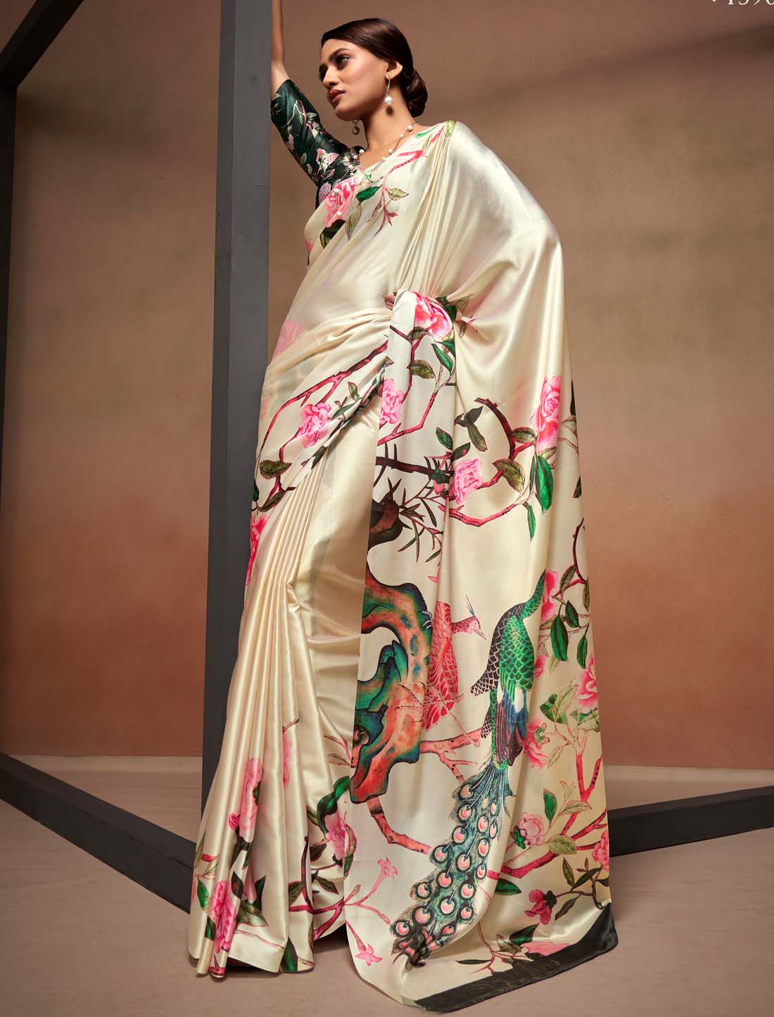Satin Silk Ethnic With Digital Rainbow Print Saree