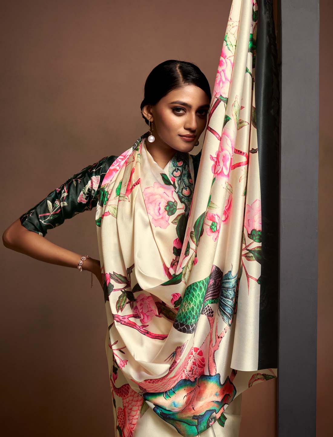 Satin Silk Ethnic With Digital Rainbow Print Saree