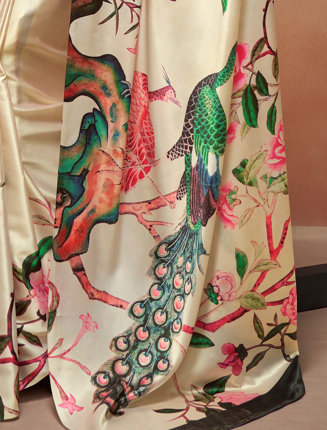 Satin Silk Ethnic With Digital Rainbow Print Saree