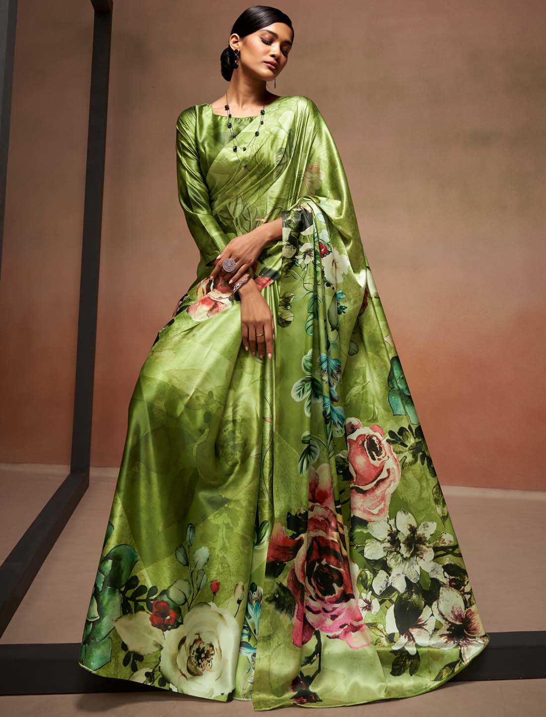 Digital Rainbow With Satin Silk Print Ethnic Saree