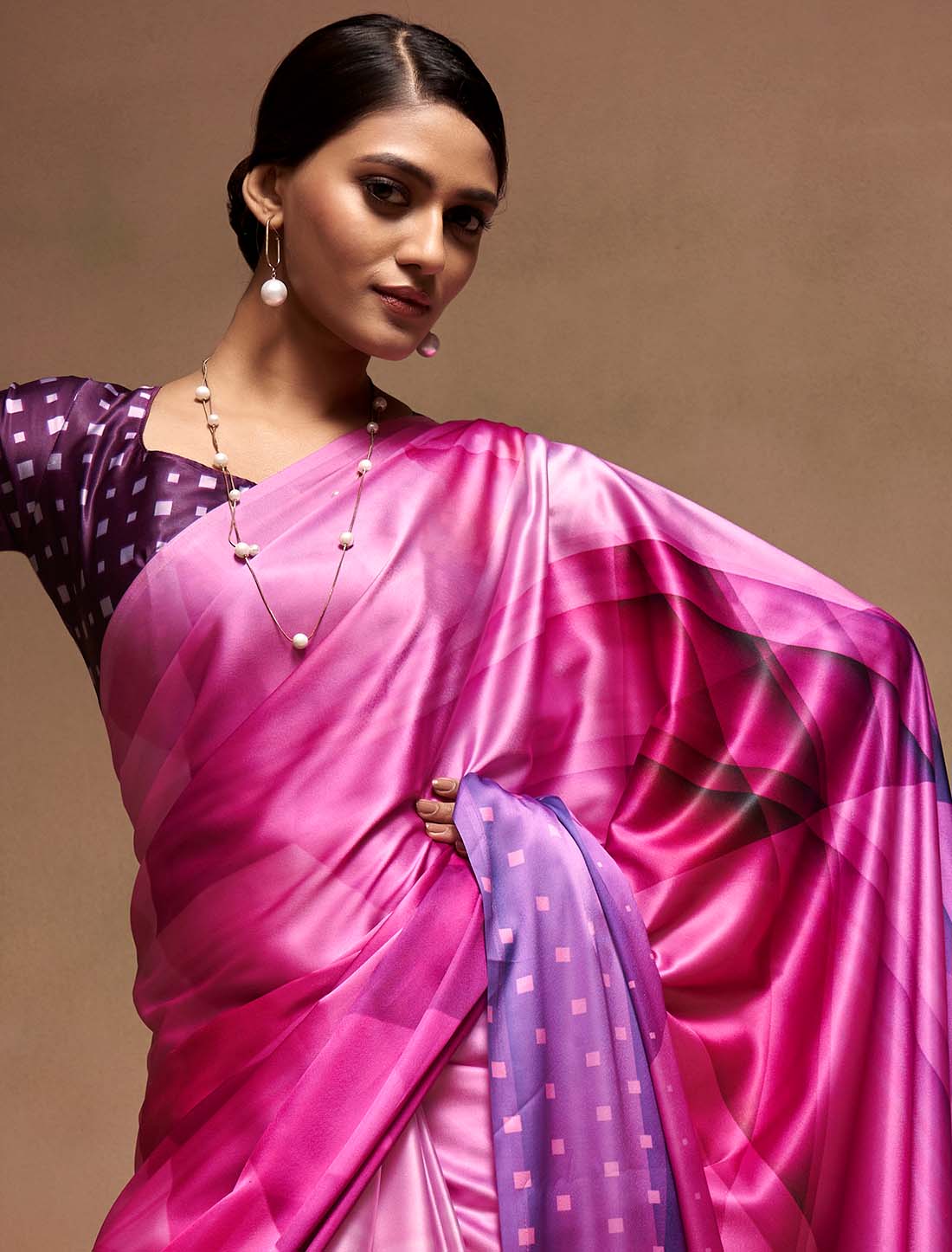 Ethnic Satin With Digital Rainbow Print Silk Saree