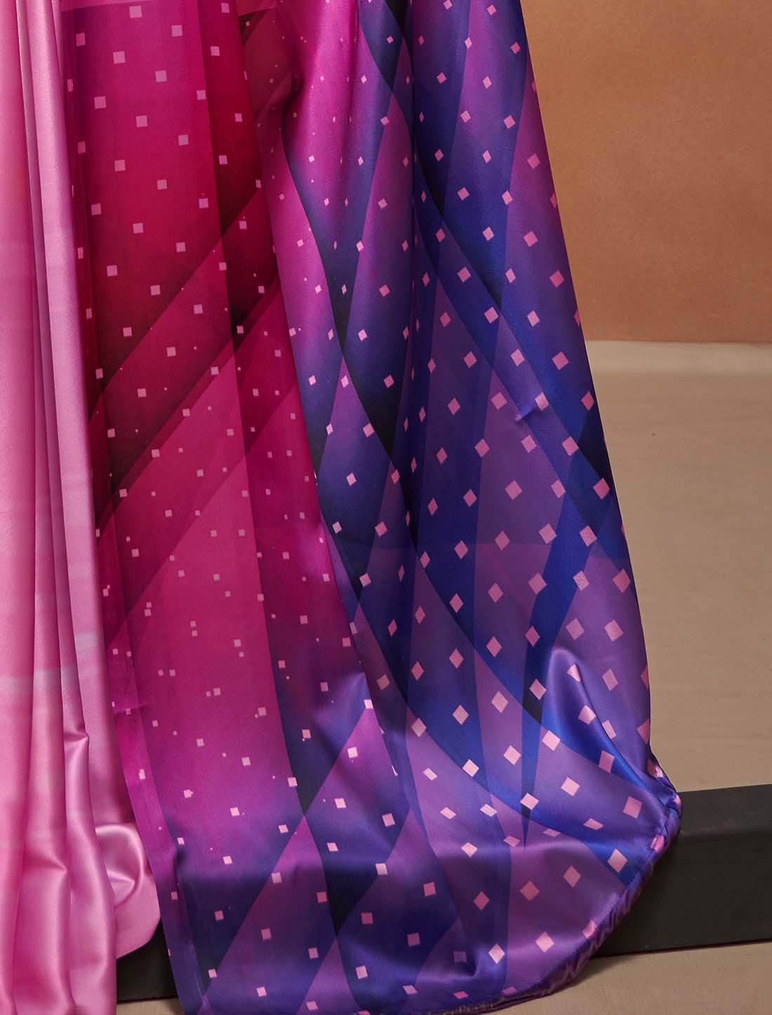 Ethnic Satin With Digital Rainbow Print Silk Saree