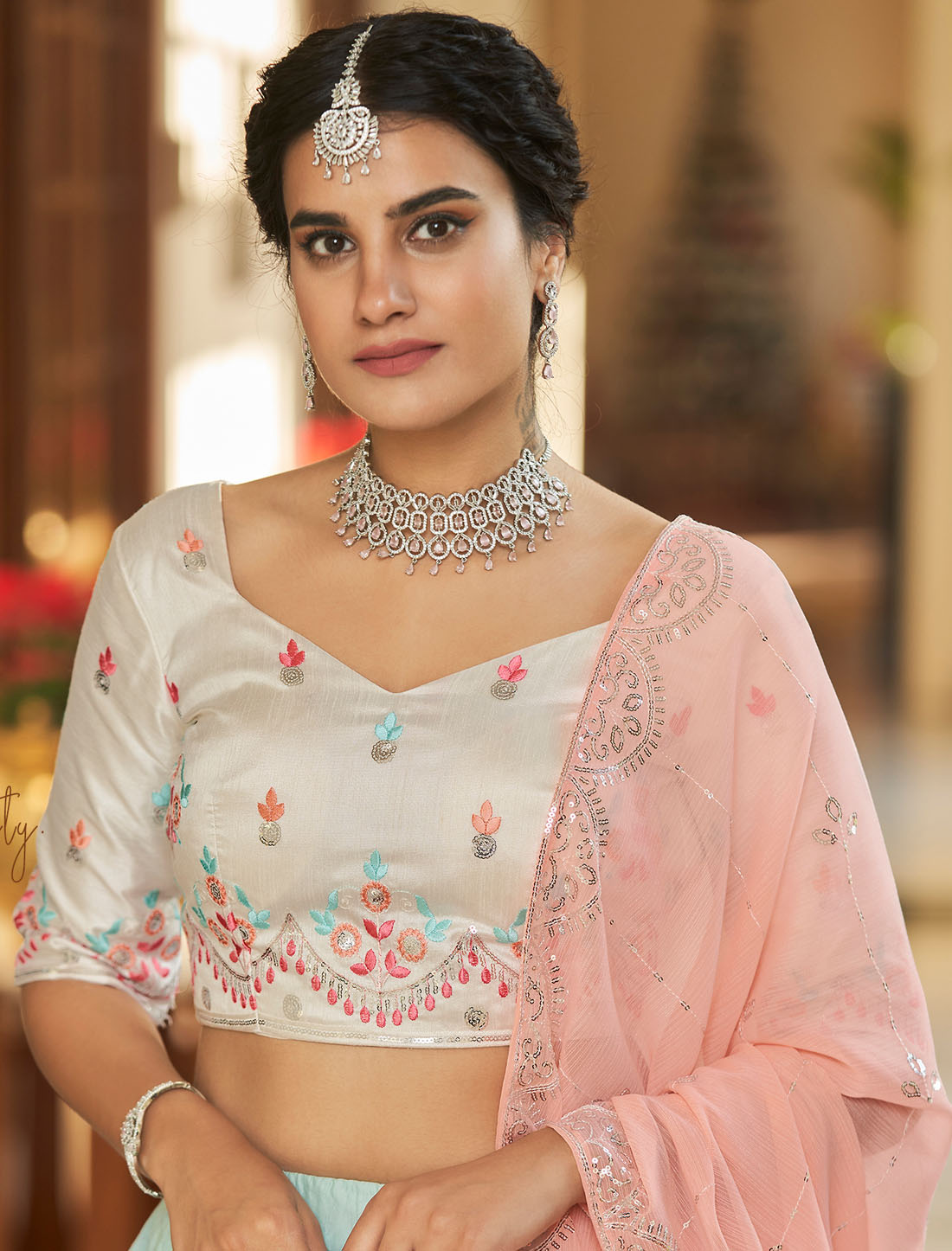 Traditional Art Silk Ethnic Mirror Work Wedding Women Lehenga Choli