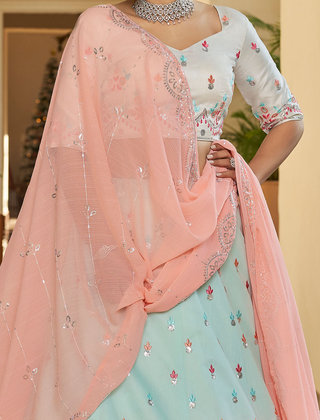 Traditional Art Silk Ethnic Mirror Work Wedding Women Lehenga Choli