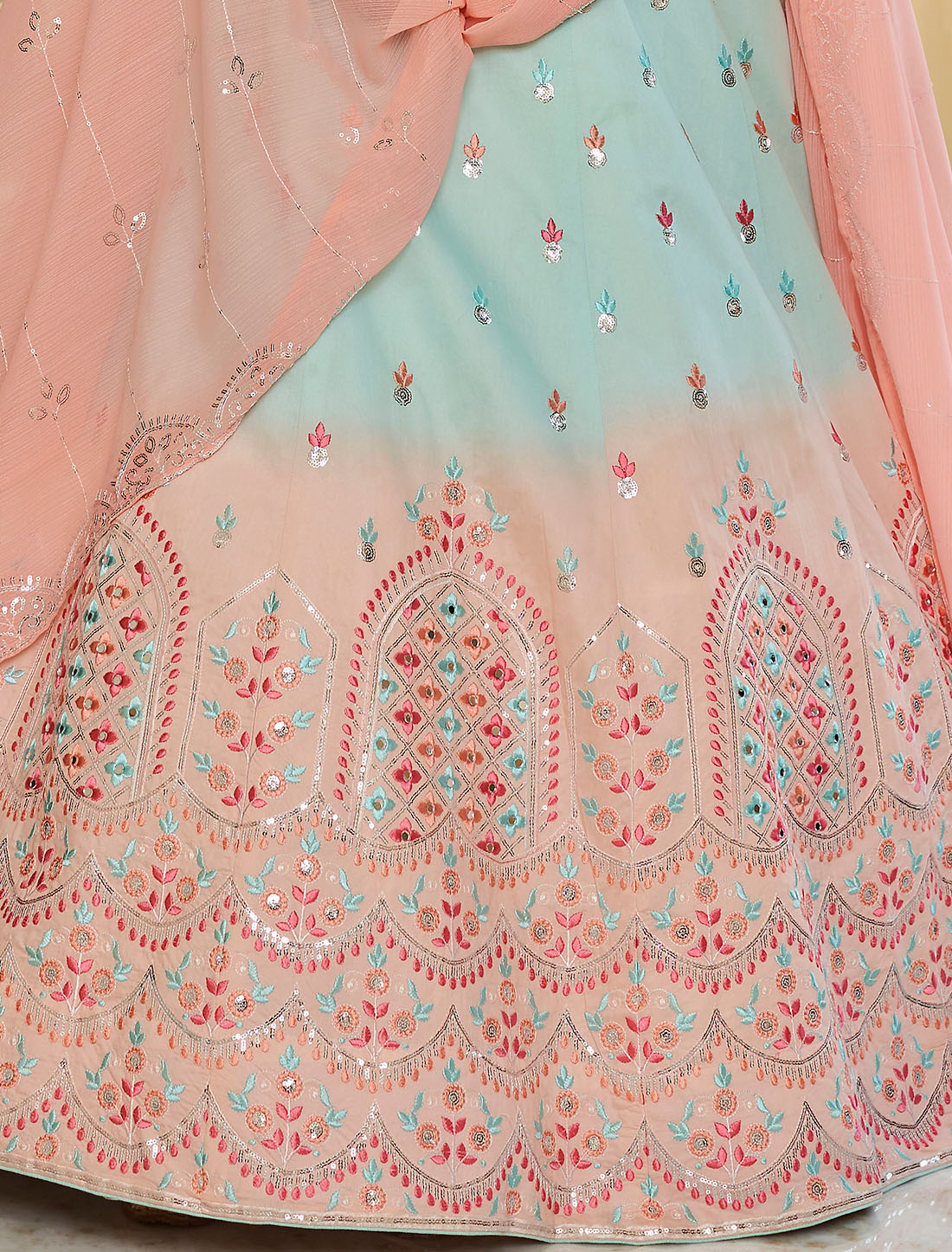 Traditional Art Silk Ethnic Mirror Work Wedding Women Lehenga Choli