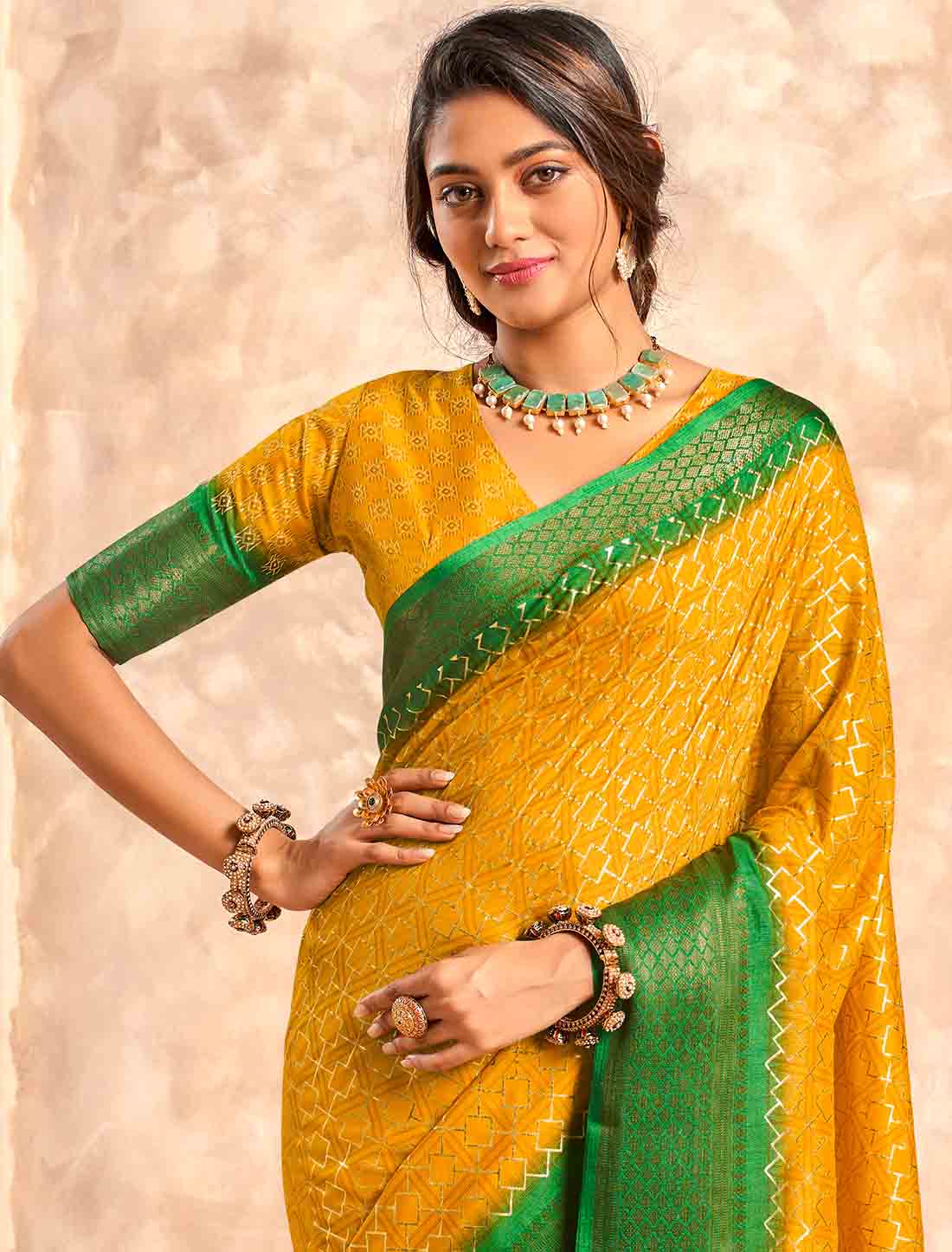 Foil Print Ethnic Soft Dola Silk Party Wear Saree