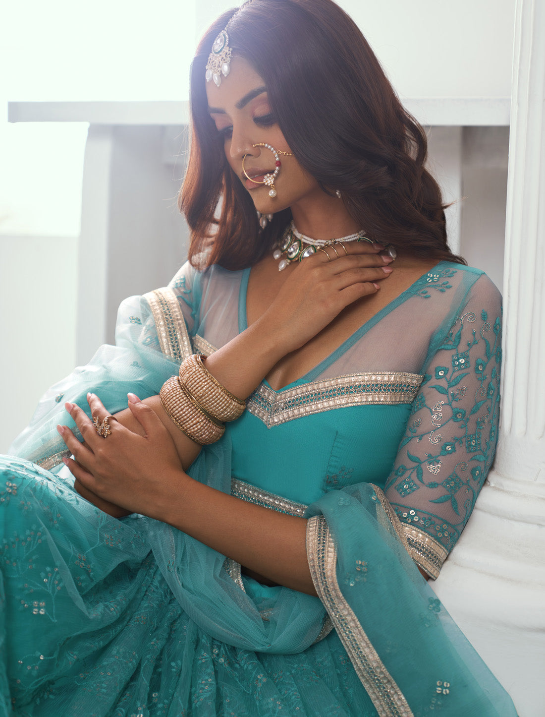 Blue Butterfly Net Thread Sequence Embroidery Designer Lehenga Choli