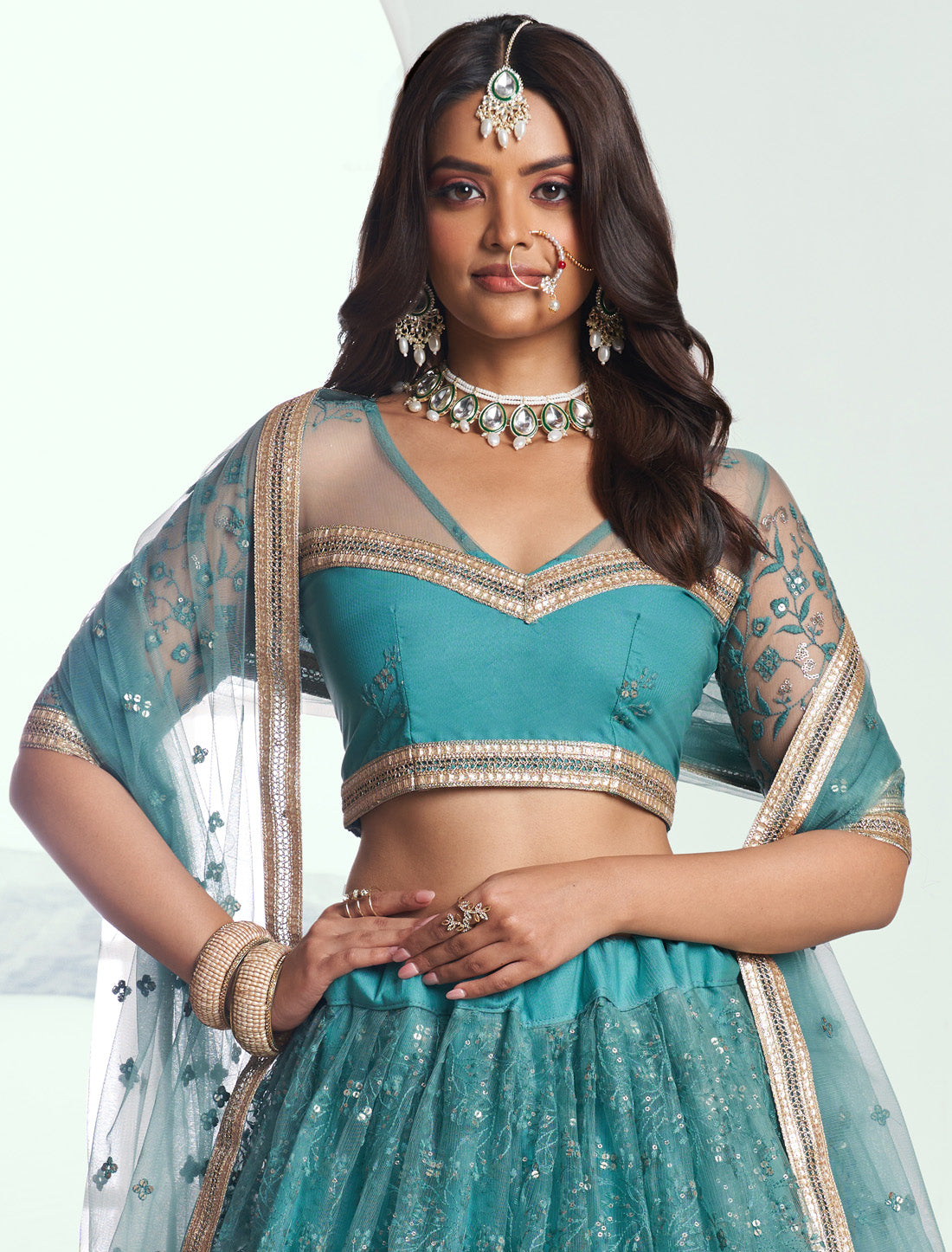 Blue Butterfly Net Thread Sequence Embroidery Designer Lehenga Choli