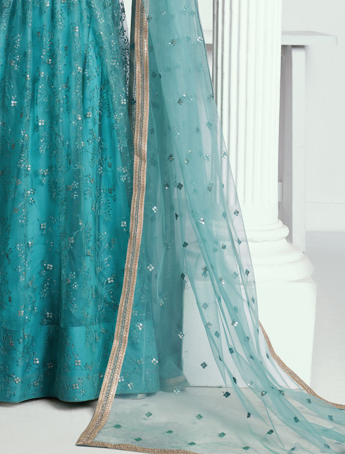 Blue Butterfly Net Thread Sequence Embroidery Designer Lehenga Choli