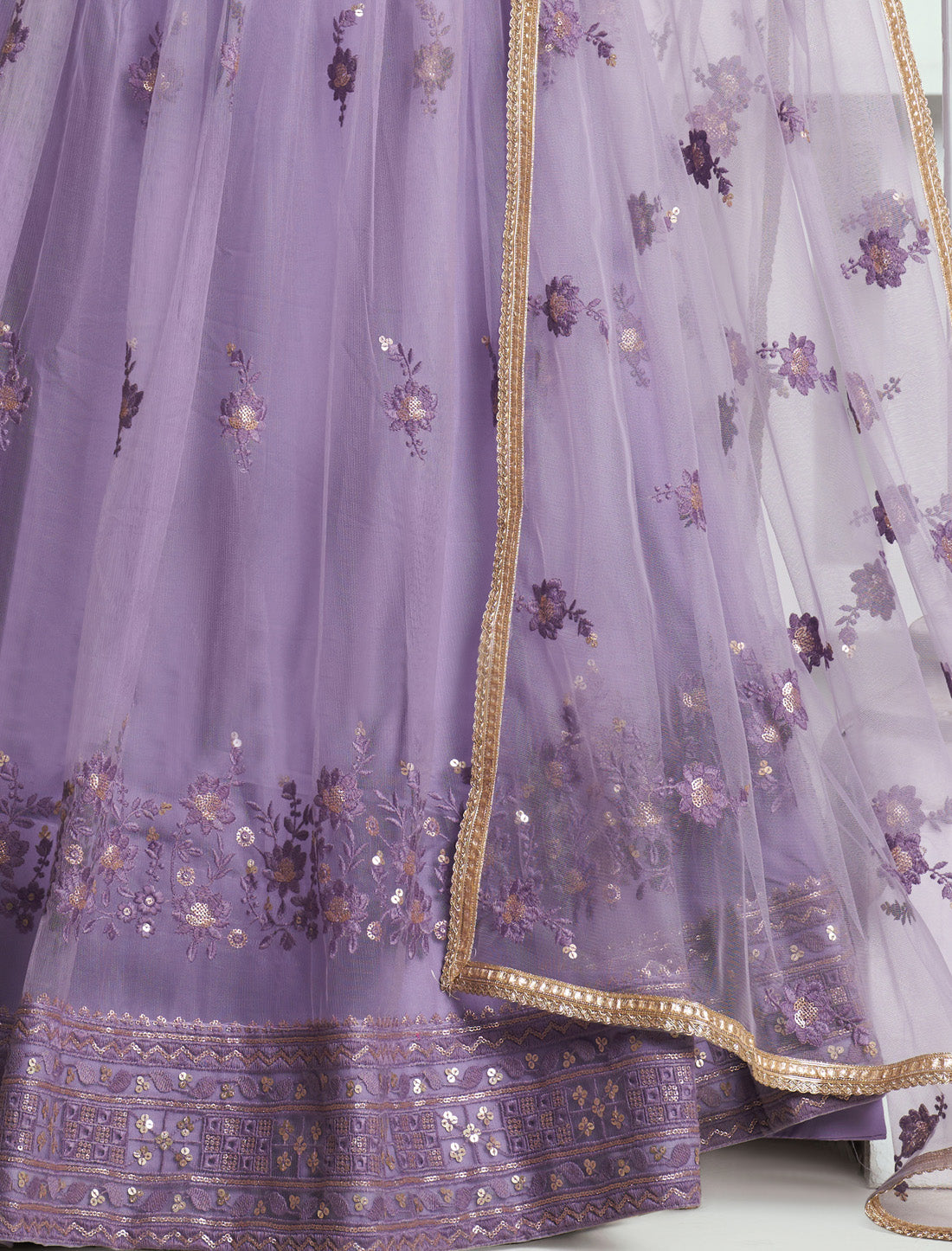 Lavender Butterfly Net Thread Sequence Embroidery Ethinc Lehenga Choli