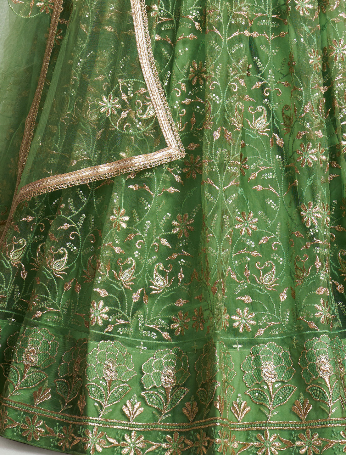Green Butterfly Net Thread Sequence Embroidery Designer Lehenga Choli