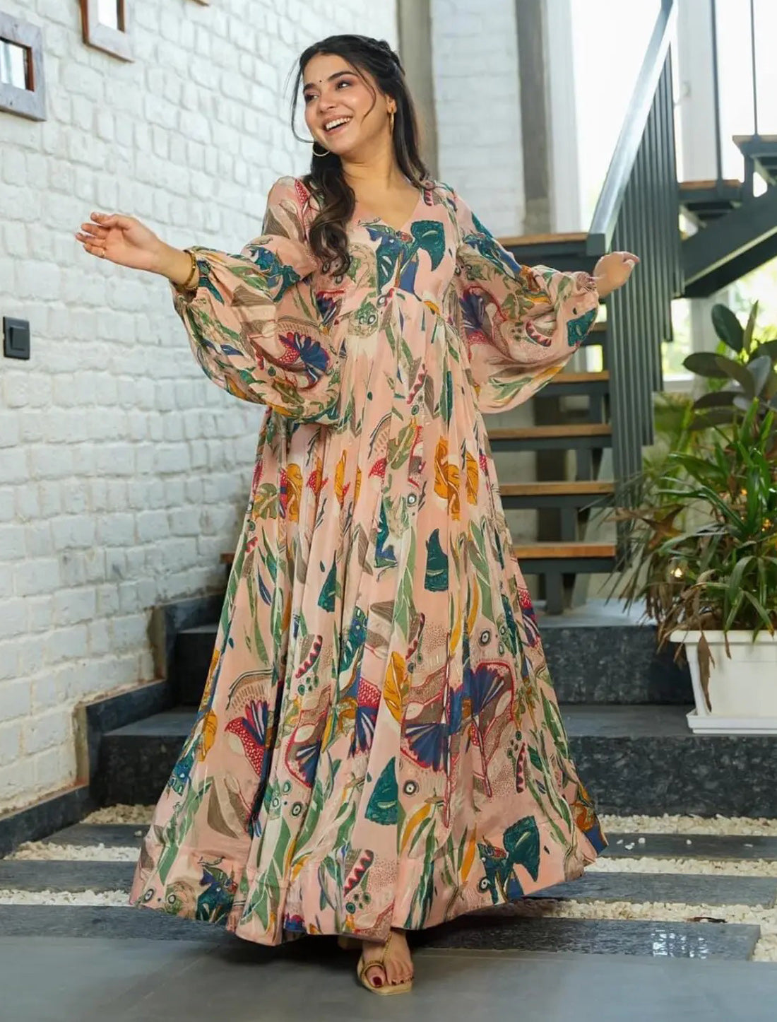 Ethnic Anarkali Fully Flared Air Tex Chinon Gown