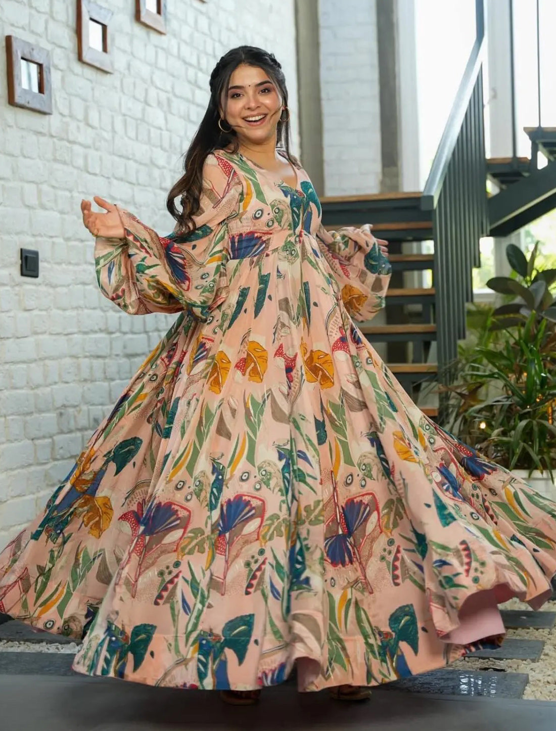 Ethnic Anarkali Fully Flared Air Tex Chinon Gown