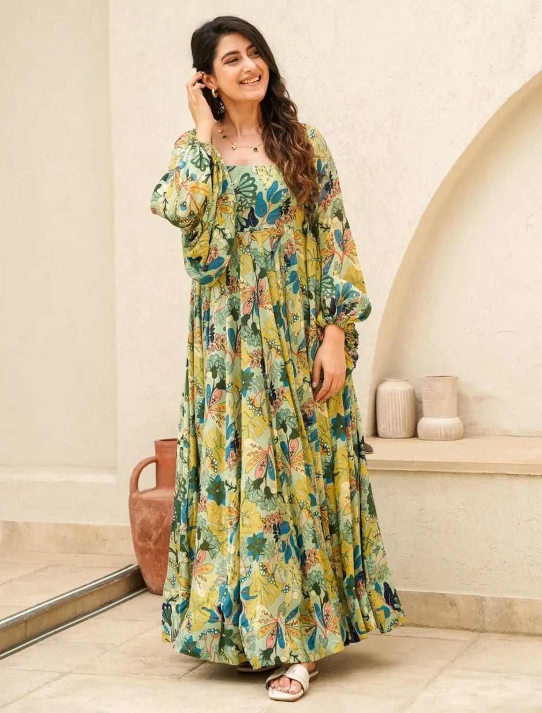Ethnic Premium Air Tex Chinon Anarkali Gown For Women