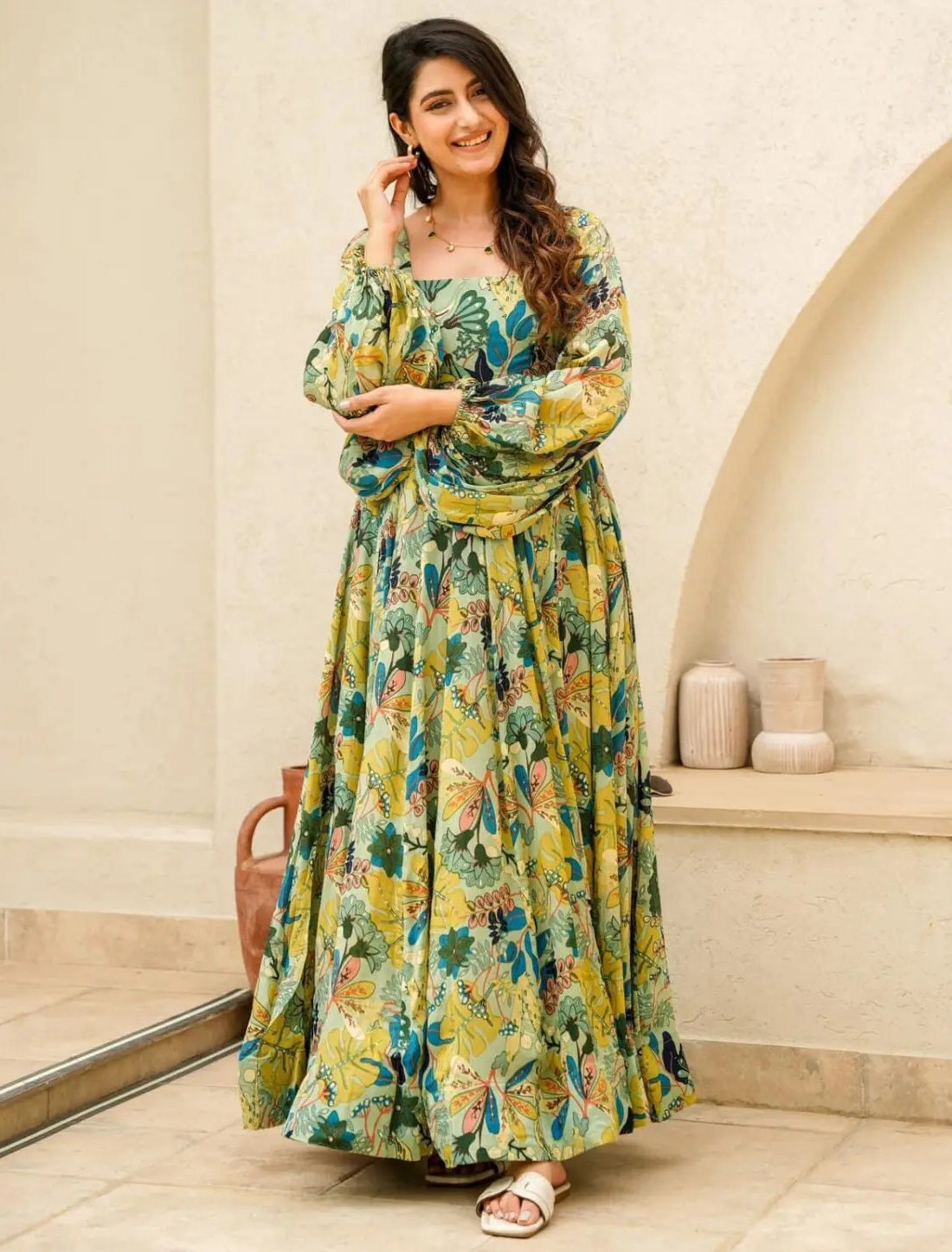 Ethnic Premium Air Tex Chinon Anarkali Gown For Women