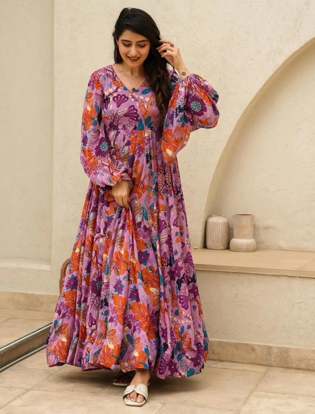 Ethnic Air Tex Chinon Anarkali Full Flared Printed Gown