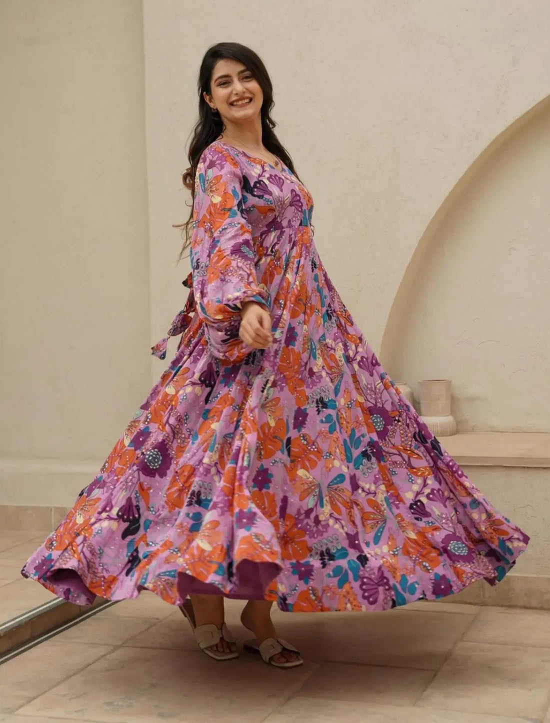 Ethnic Air Tex Chinon Anarkali Full Flared Printed Gown