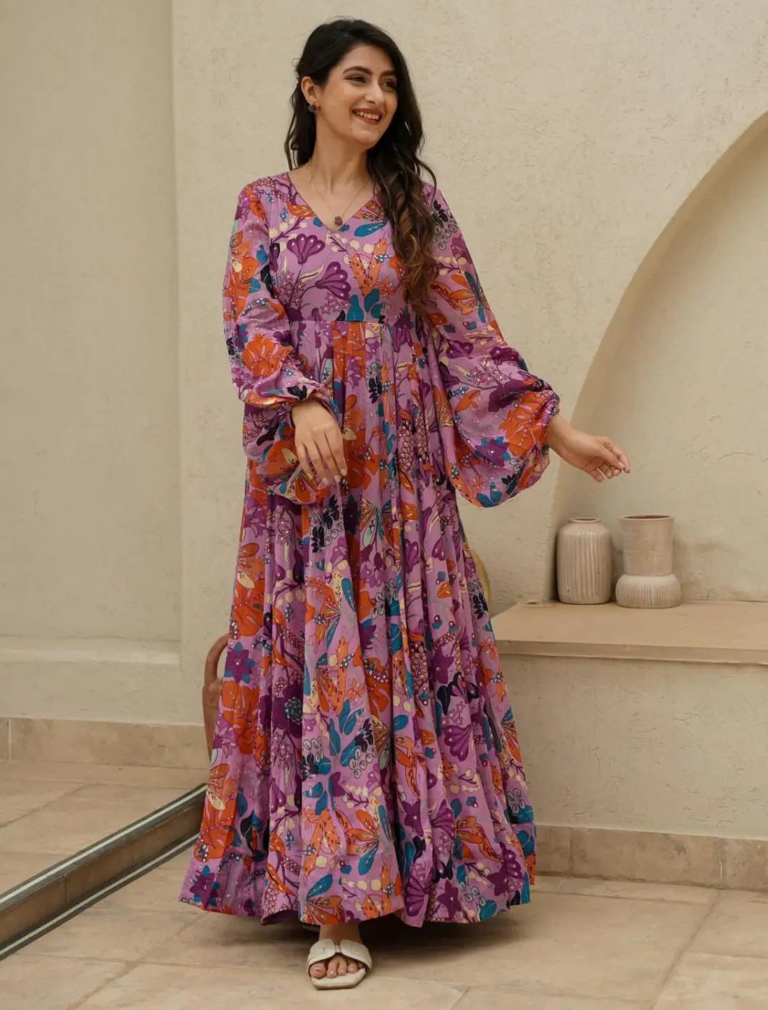 Ethnic Air Tex Chinon Anarkali Full Flared Printed Gown