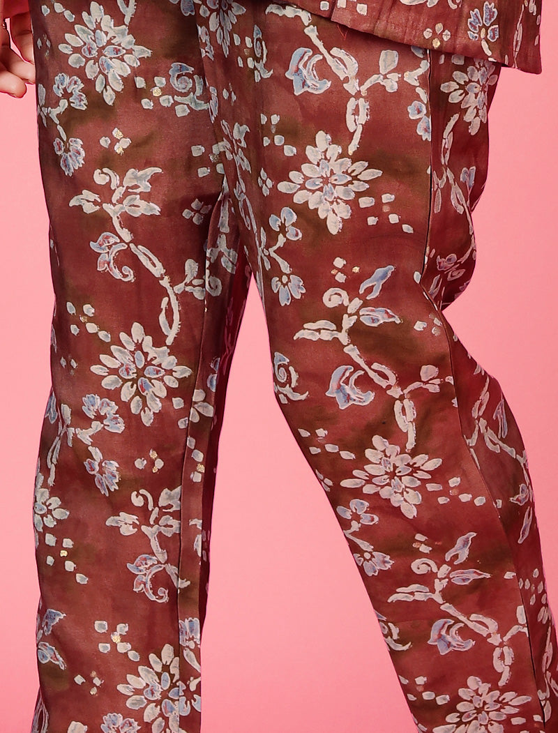 Brown Premium Chanderi Luxurious Top & Pant Co-ord Sets for Women