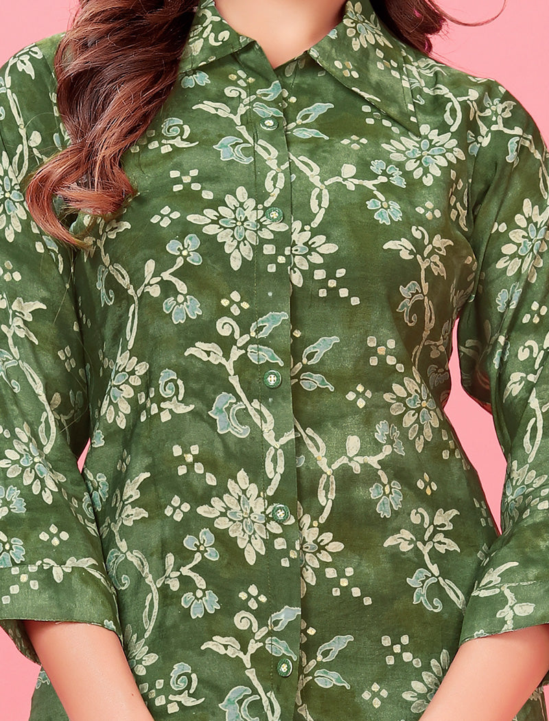 Iuxurious Olive Green Premium Chanderi Top & Pant Co-ord Sets for Women