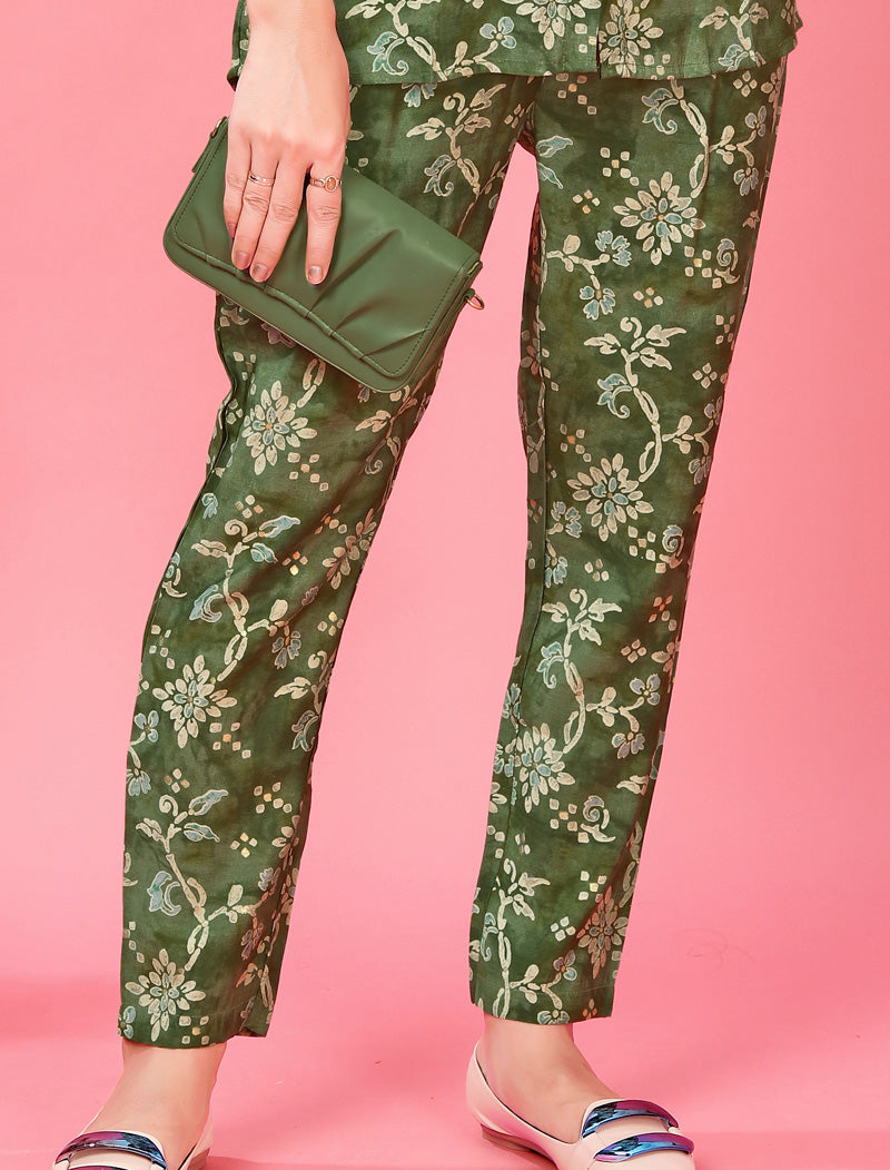 Iuxurious Olive Green Premium Chanderi Top & Pant Co-ord Sets for Women