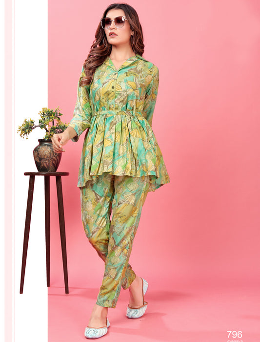 Introducing Sea Green Premium Rayon Top & Pant Co-ord Sets for Women