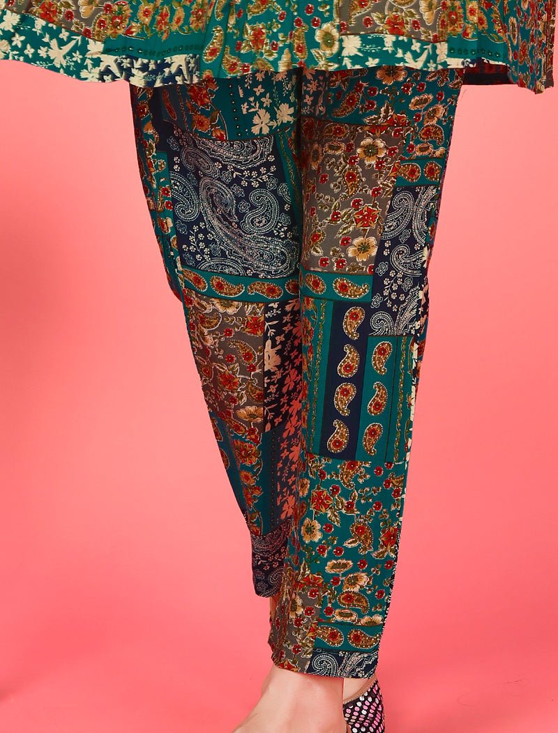 Introducing Dark Green Premium Chanderi Top & Pant Co-ord Sets for Women