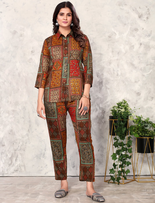 Luxurious Brown Premium Rayon Top & Pant Co-ord Sets for Women