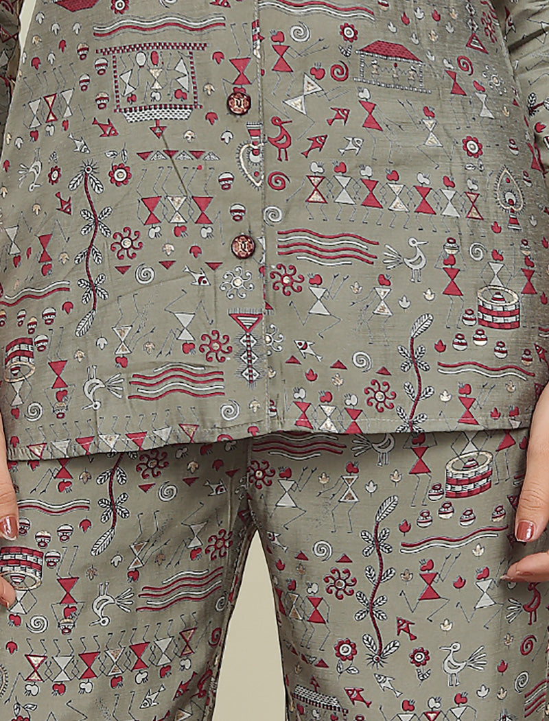 Elegance Grey & Pink Floral Premium Rayon Top & Pant Co-ord Sets for Women