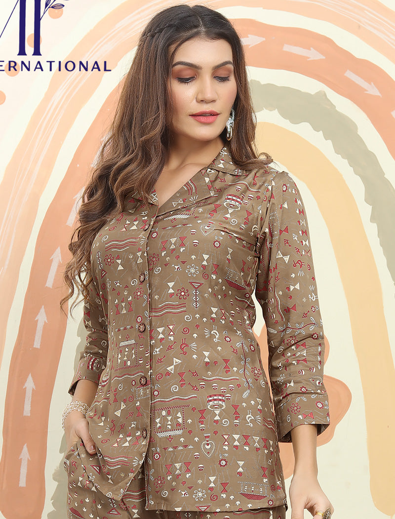 Luxurious Dark Brown Premium Rayon Top & Pant Co-ord Sets for Women