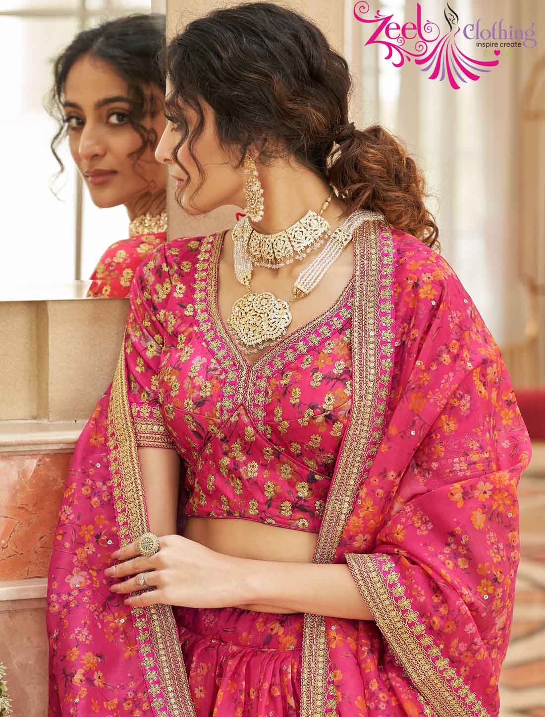 Pink Premium Art Silk With Embroidery Work Lehenga Choli