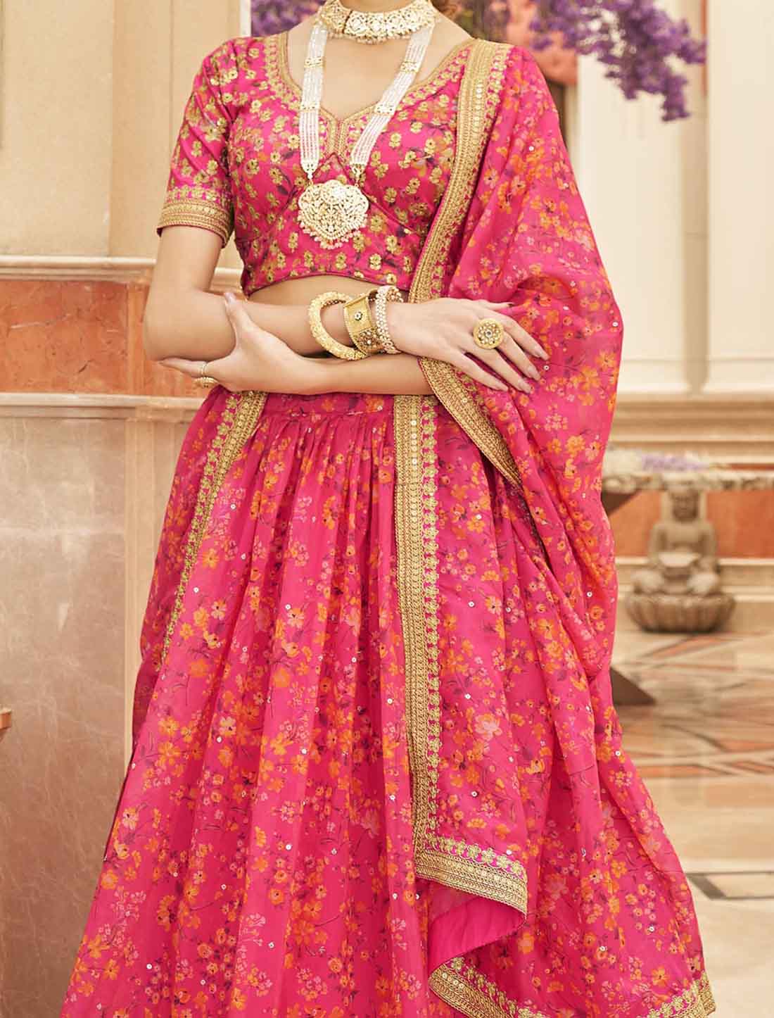 Pink Premium Art Silk With Embroidery Work Lehenga Choli