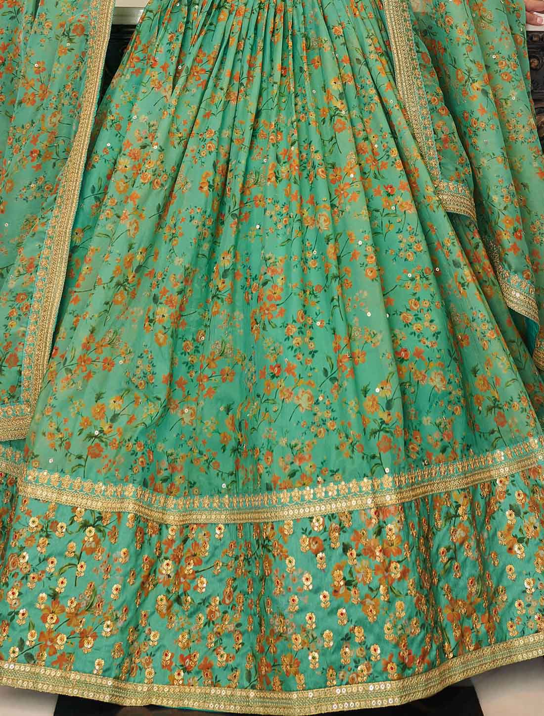 Pista Ethnic Art Silk Embroidery Work Lehenga Choli