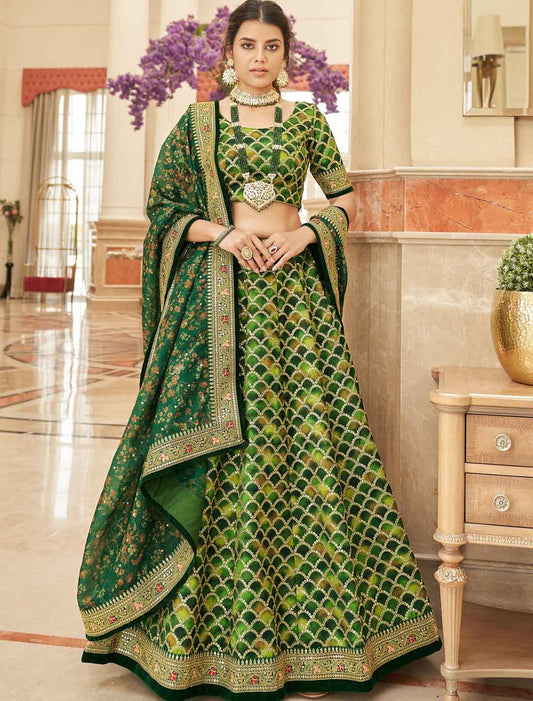 Green Art Silk Ethnic Embroidery Work Lehenga Choli