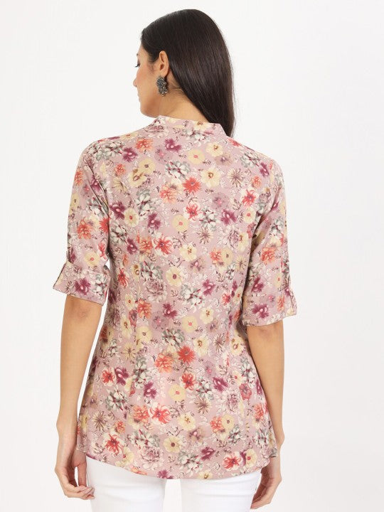 Ethinc Pink Floral Printed Viscose Rayon Casual Top