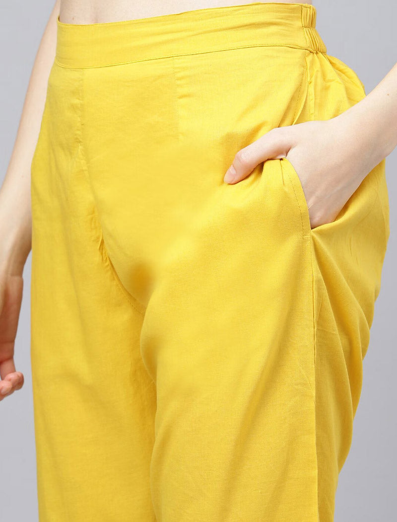Yellow Ethnic Cotton kurta Sets with Trousers & Dupatta