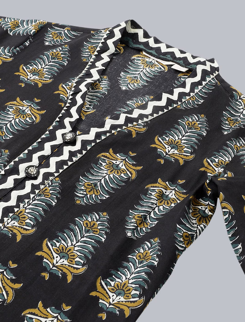 Black Ethnic Printed Gotta Patti Cotton Kurta with Patiala Kurta Sets For Women